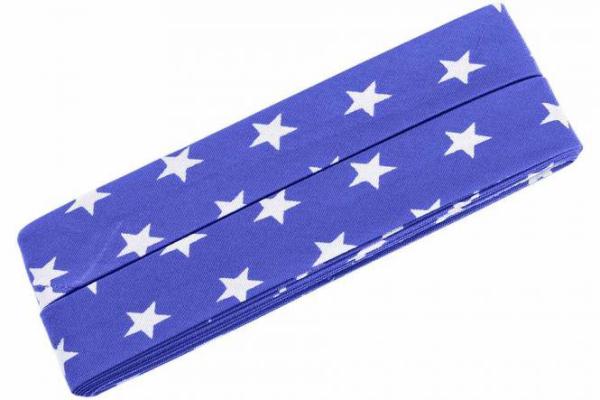 Oaki Doki Baumwoll Schrägband Sterne Royalblau Breite40/20mm Länge 3 Meter